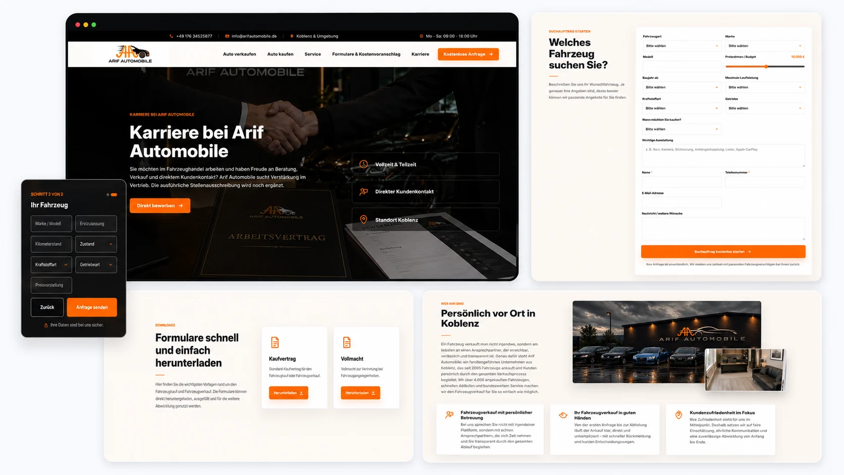 Weitere Seitenbereiche der neuen Webseite von Arif Automobile