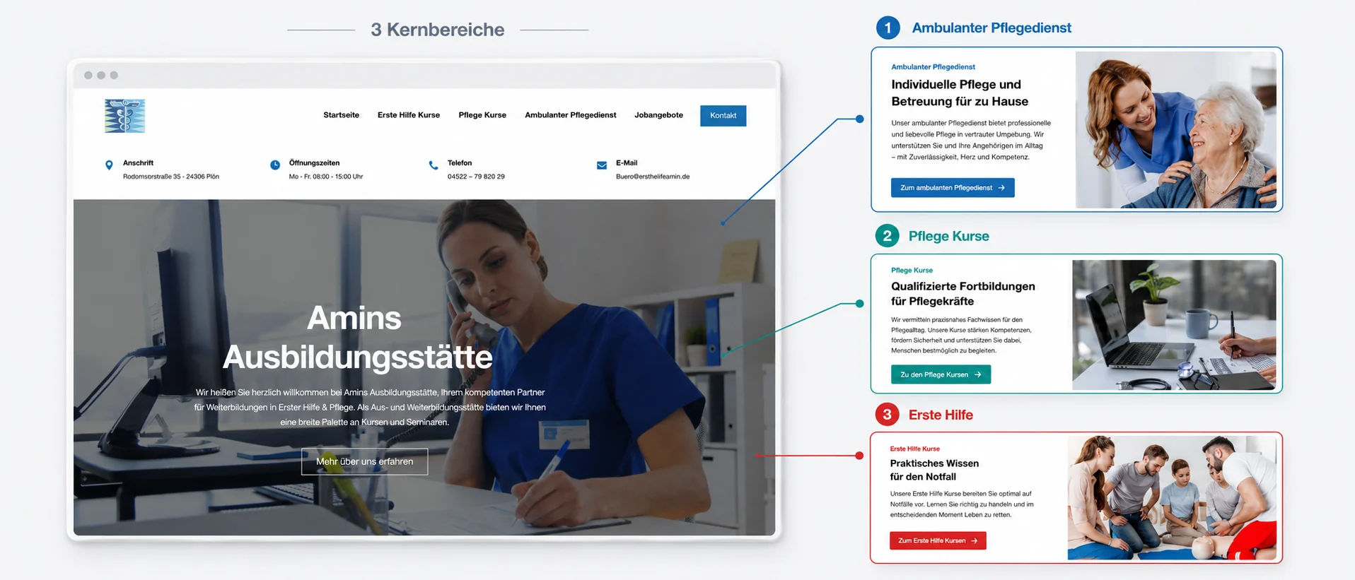 Mockup der neuen Startseite von Amins Ausbildungsstätte