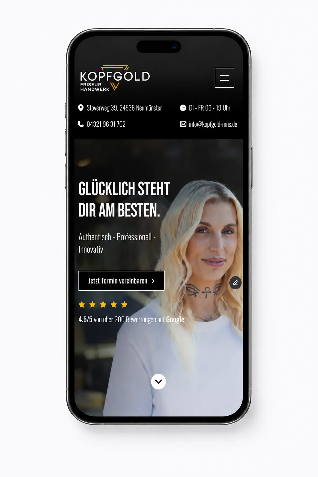 Mobile Ansicht der neuen Webseite von Kopfgold