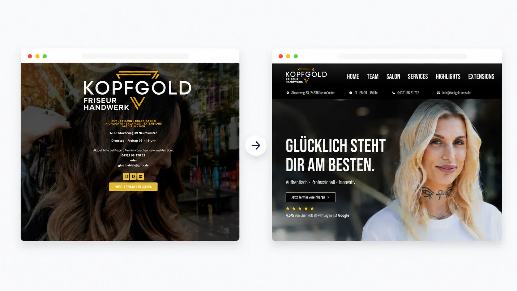 Vorher-Nachher-Vergleich der Startseite von Kopfgold